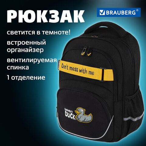 Рюкзак BRAUBERG MOTION, 2 отделения, 3 кармана, "Angry duck", СВЕТЯЩИЙСЯ, 41х28х17 см, 272031 - фото 18