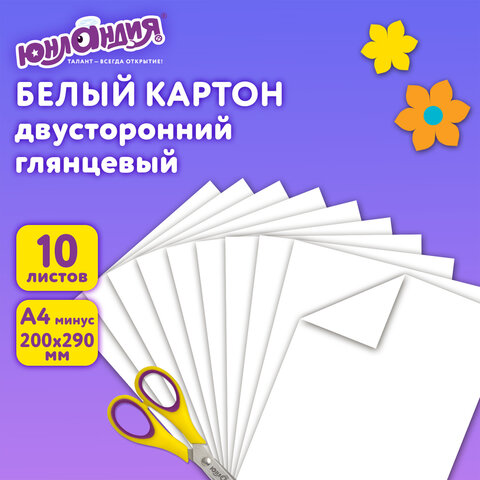 Картон белый А4 МЕЛОВАННЫЙ (белый оборот), 10 листов, в папке, ЮНЛАНДИЯ, 200х290 мм, "ПАНДА", 111311 - фото 4