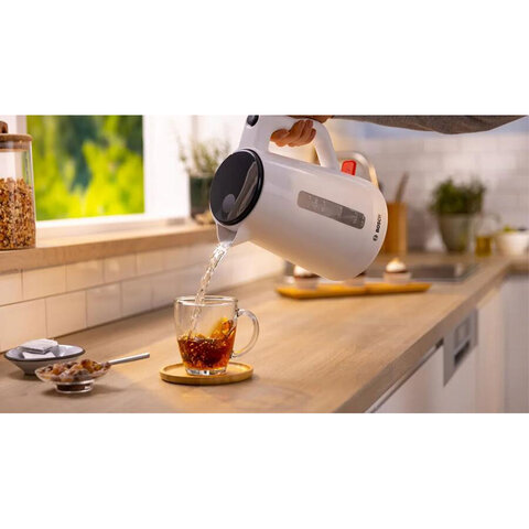 Чайник BOSCH TWK1M121, 1,7 л, 2400 Вт, закрытый нагревательный элемент, пластик, белый - фото 3