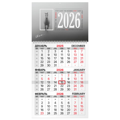 Календарь квартальный на 2026 г., 1 блок, 1 гребень, бегунок, офсет, BRAUBERG, "Символ года", 116739 - фото 1