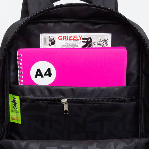 Рюкзак GRIZZLY, карман-антивор, "TOTAL BLACK", 42х28х12 см, RQL-513-2/3 - фото 11
