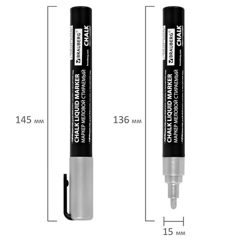 Маркер меловой CHALK LIQUID MARKER, СЕРЕБРИСТЫЙ, 3 мм, стираемый, BRAUBERG "CHALK", 152593 - фото 8