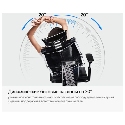 Кресло МЕТТА "YOGA" Y 4DF B2-5D, адаптивная спинка, 3D-подголовник, сверхпрочная сетка, черное - фото 25