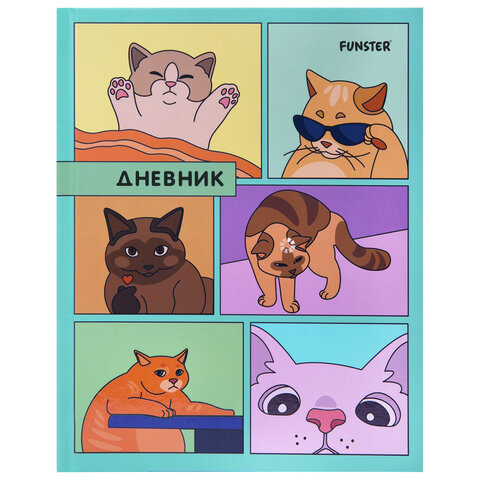 Дневник 5-11 класс 48 л., твердый, FUNSTER (ФАНСТЕР), выборочный лак, с подсказом, "Мемные коты", 107617 - фото 1