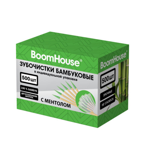 Зубочистки с МЕНТОЛОМ бамбуковые 500 шт. в индивидуальной упаковке, BOOMHOUSE (БУМХАУС), 701952 - фото 1