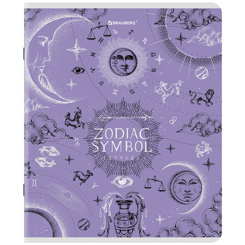 Тетрадь А5, 48 л., BRAUBERG, скоба, клетка, матовая ламинация, фольга, "Zodiac Symbol" (микс в спайке), 404369 - фото 5