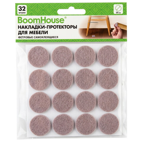 Накладки-протекторы для мебели ФЕТРОВЫЕ самоклеящиеся, d=25 мм, бежевые, КОМПЛЕКТ 32 шт., BOOMHOUSE (БУМХАУС), 701820 - фото 1