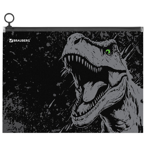 Папка для тетрадей BRAUBERG А4, 1 отделение, пластик, на zip-lock молнии, "Scary dino", 273321 - фото 1