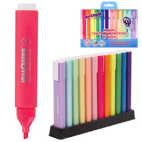 Набор текстовыделителей ЮНЛАНДИЯ 12 шт., АССОРТИ, "COLORSTAR", линия 1-4 мм, 151718 - фото 1