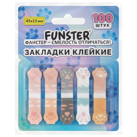 Закладки клейкие Z-сложения FUNSTER (ФАНСТЕР) "Лапки котов", 45х12 мм, 100 шт. (5 цветов х 20 листов), в диспенсере, 116691 - фото 6