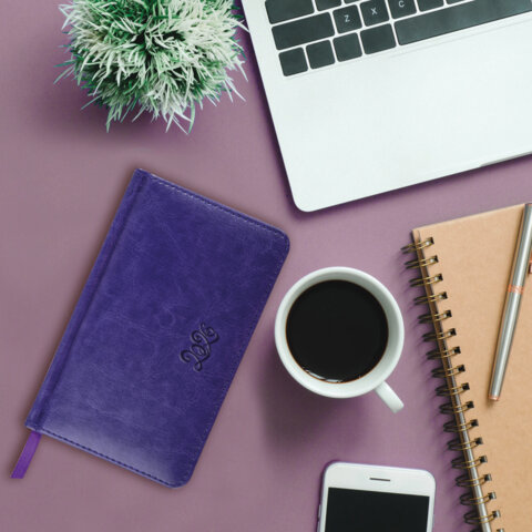 Еженедельник датированный 2026, МАЛЫЙ ФОРМАТ 95х155 мм, А6, BRAUBERG "Rainbow", под кожу, сиреневый, 117191 - фото 5