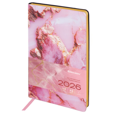 Ежедневник датированный 2026 А5 138x213 мм, BRAUBERG "Vista", под кожу, гибкий, "Pink marble", 117446 - фото 1