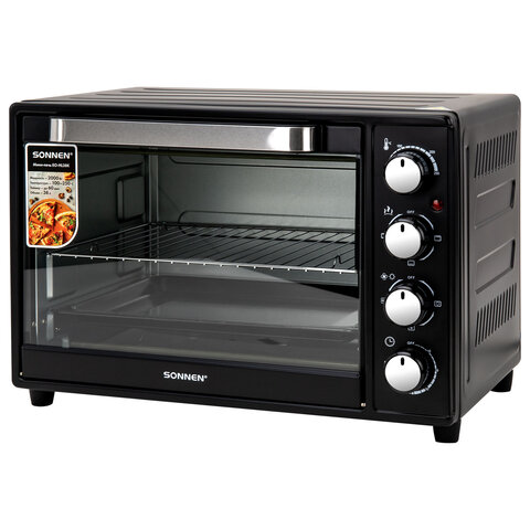 Мини-печь электрическая SONNEN EO-HL38K, 2000 Вт, 38 л, 3 режима нагрева, режим конвекции, таймер, механическое управление, черная, 458306 - фото 1