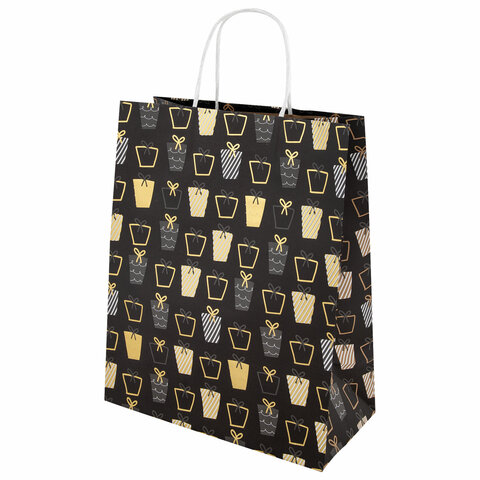 Пакет подарочный НАБОР 4 штуки новогодний 26x32x13 см, "Kraft Large", ЗОЛОТАЯ СКАЗКА, 592133 - фото 4