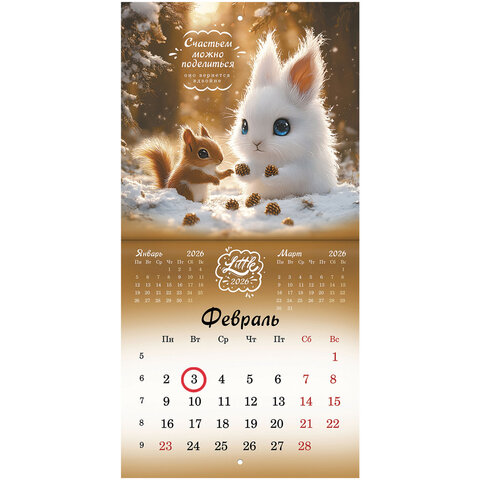 Календарь настенный перекидной 2026 г., BRAUBERG, 12 листов, 21,4х21,4 см, МИНИ, "Magic animals", 116943 - фото 4