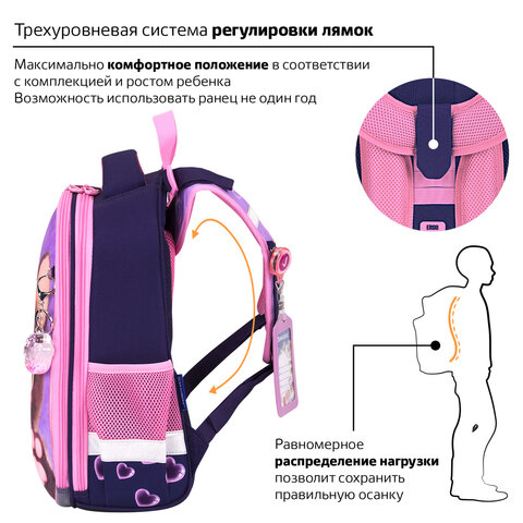 Ранец BRAUBERG PREMIUM, 2 отделения, с брелоком, "Paw prints", велюровая панель, 38х29х16 см, 273098 - фото 15
