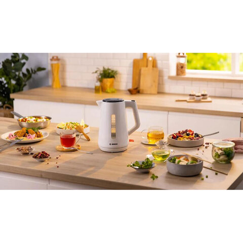 Чайник BOSCH TWK1M121, 1,7 л, 2400 Вт, закрытый нагревательный элемент, пластик, белый - фото 2