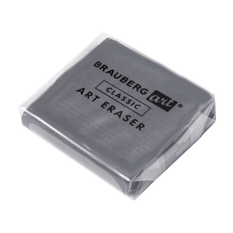 Ластик-клячка художественный BRAUBERG ART "CLASSIC" 40х36х10 мм, супермягкий, серый, 228064 - фото 1