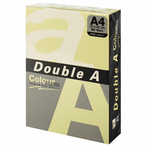 Бумага цветная DOUBLE A, А4, 80 г/м2, 500 л., пастель, светло-желтая - фото 1
