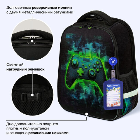 Ранец BRAUBERG FIT, 2 отделения, "Неоновый геймпад", объемный дизайн, 38х27х14 см, 274385 - фото 16