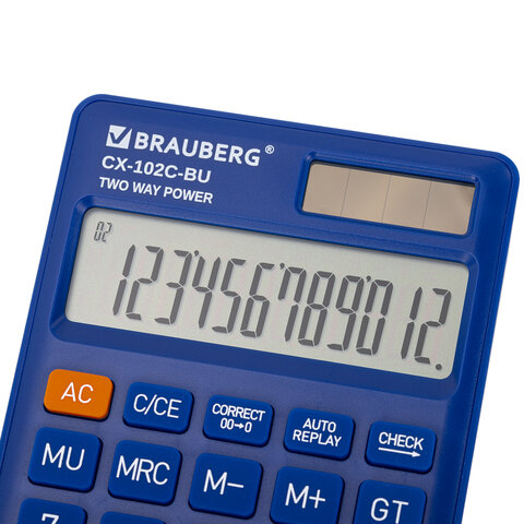 Калькулятор карманный BRAUBERG CX-102C-BU (76x126 мм), 12 разрядов, двойное питание, СИНИЙ, 272648 - фото 5