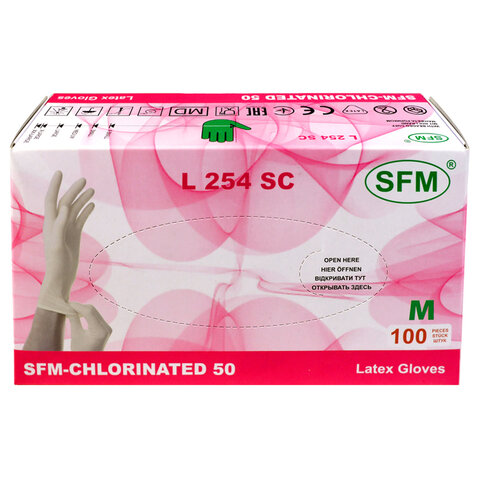 Перчатки латексные смотровые SFM Grip-Surface/ L 254 SC, Германия, 50 пар (100 штук), размер 7-8, М (средний) - фото 7