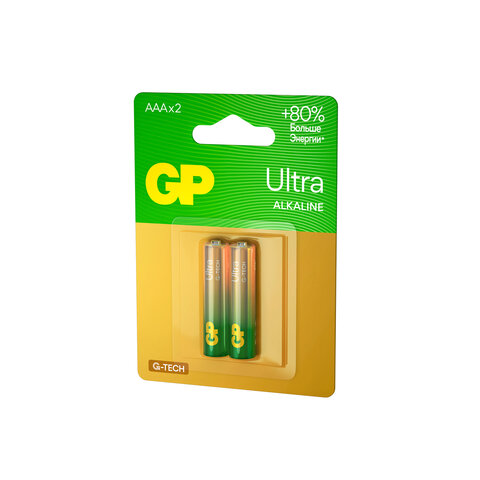 Батарейки КОМПЛЕКТ 2 шт., GP Ultra G-Tech, AAA (LR03, 24А), алкалиновые, мизинчиковые, 24AUA21-2CRSBC2 - фото 3