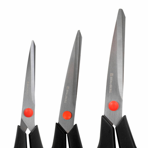 Ножницы BRAUBERG SOFT GRIP НАБОР 5 штук (140, 170, 190, 220, 240 мм), эргономичные черно-красные ручки, ВЫГОДНАЯ УПАКОВКА, 238410 - фото 3
