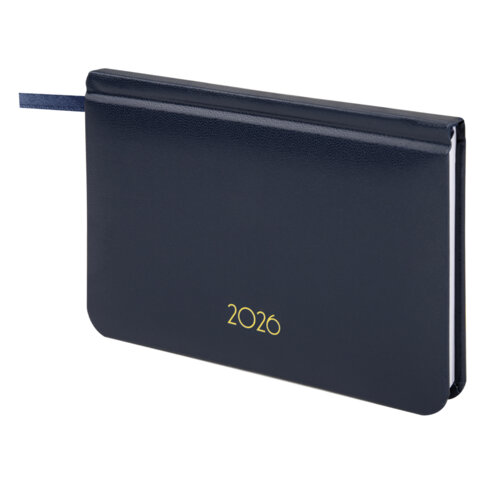 Еженедельник датированный 2026, МАЛЫЙ ФОРМАТ, 95х155 мм, А6, BRAUBERG "Select", балакрон, темно-синий, 117192 - фото 1