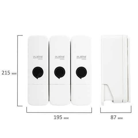 Дозатор тройной 3 х 0,3 л для жидкого мыла/шампуня/геля LAIMA PREMIUM, НАЛИВНОЙ, белый, 609500 - фото 10