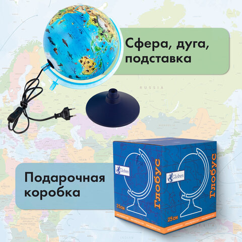 Глобус зоогеографический GLOBEN "Классик Евро", 25 см, с подсветкой, детский, Ке012500270 - фото 18