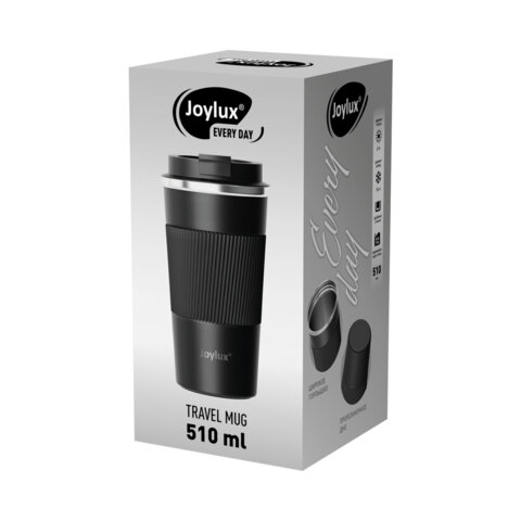 Термокружка 510 мл JOYLUX (ДЖОЙЛЮКС) EVERY DAY, нержавеющая сталь SUS304, силиконовый рукав, черный матовый, 700292 - фото 7