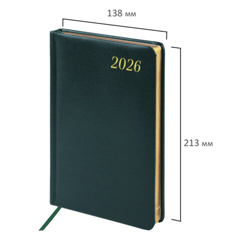 Ежедневник датированный 2026 А5 138x213 мм, BRAUBERG "Iguana", под кожу, темно-зеленый, 117058 - фото 2