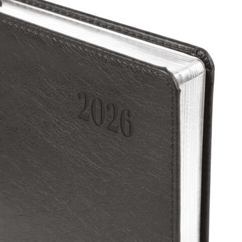 Ежедневник датированный 2026, А5, 138х213 мм, BRAUBERG "Impression", под кожу, серый, 117513 - фото 4