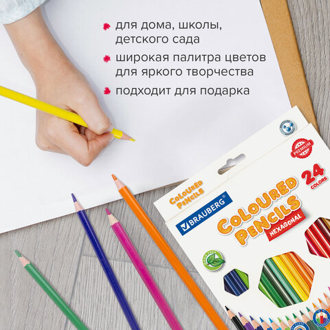 Карандаши цветные BRAUBERG PREMIUM, 24 цвета, шестигранные, грифель 3 мм, 181668 - фото 16