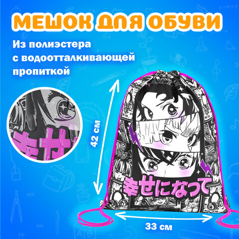 Папка на молнии с ручками А4, мешок для обуви 42х33 см, пенал 20х10 см, "Anime movie", НАБОР BRAUBERG, 272101 - фото 10