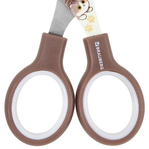 Ножницы 130 мм, коричневые, с цветной печатью "Милые котики", BRAUBERG CUTE CATS, 238957 - фото 5
