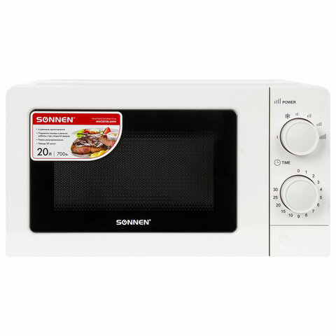 Микроволновая печь SONNEN MW2070B-6MW, 20 л, 700 Вт, таймер, механическое управление, белая, 454651 - фото 1