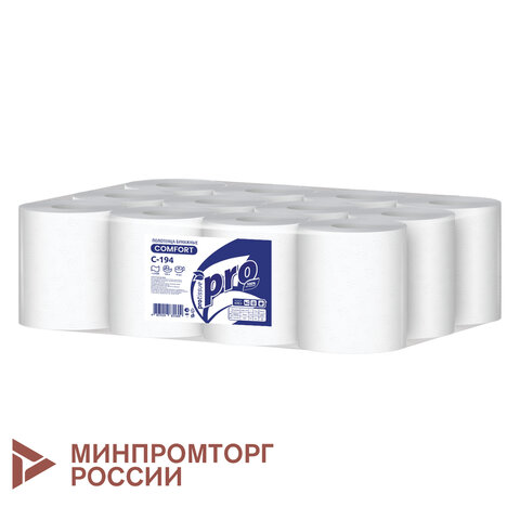 Полотенца бумажные с центральной вытяжкой 120 м, PROtissue (M1) COMFORT, 1-слойные, белые, КОМПЛЕКТ 12 рулонов, С194, C194 - фото 1