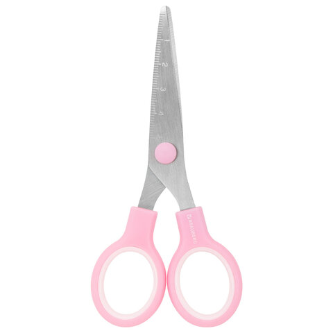 Ножницы BRAUBERG KIDS 130 мм, ручки розовые, закругленные лезвия с линейкой, 274063 - фото 2
