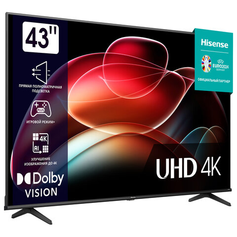 Телевизор HISENSE 43A6K, 43" (108 см), 3840 x 2160, 4K, 16:9, SmartTV, Wi-Fi, черный - фото 3