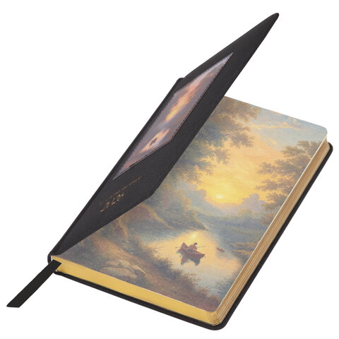 Ежедневник датированный 2026 А5 138х213 мм, BRAUBERG "ArtGallery", под кожу, нашивка, черный, 117405 - фото 3