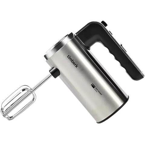 Миксер TIMBERK T-HM40S49, 550 Вт, 5 скоростей, 2 венчика, 2 крюка для теста, подставка, стальной - фото 1