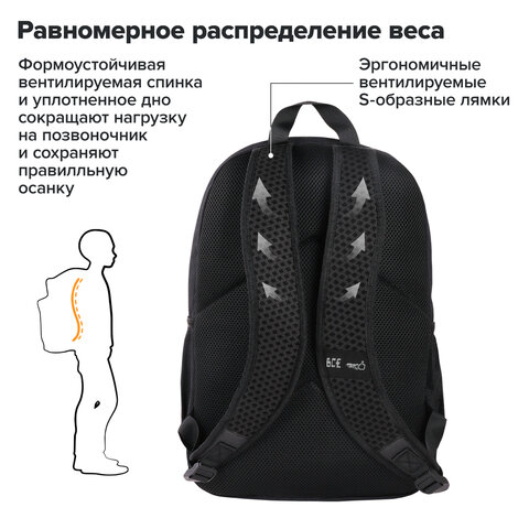 Рюкзак BRAUBERG FASHION CITY универсальный, 2 отделения, Norm, черный, 46х31х15 см, 272573 - фото 15