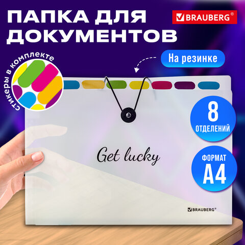 Папка-органайзер на резинке 8 отделений, BRAUBERG "Glassy", А4, прозрачная, 271928 - фото 9