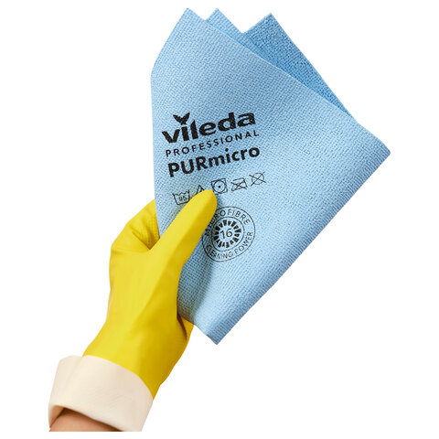 Салфетки VILEDA PROFESSIONAL "ПУРмикро Актив" КОМПЛЕКТ 5 шт., супервпитывание, микроволокно, синий, 38х35 см, 174046 - фото 8