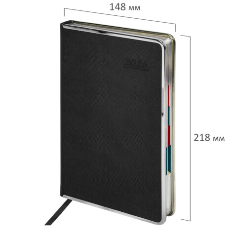 Ежедневник датированный 2026 А5 148х218 мм, GALANT "Infinity Silver", под кожу, черный, 117495 - фото 2