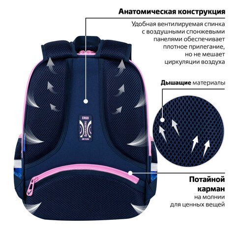 Ранец BRAUBERG FIT, 2 отделения, Night watcher, СВЕТЯЩИЙСЯ, 38х27х14 см, 273108 - фото 15