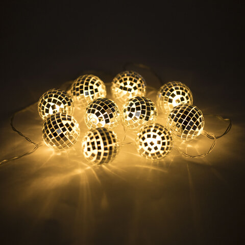 Электрогирлянда-нить комнатная 1,5 м, 10 LED, с насадками, вид: "Диско-шары", тёплый белый, на батарейках, ЗОЛОТАЯ СКАЗКА, 591731 - фото 6