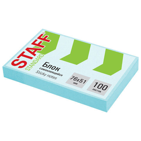 Блок самоклеящийся (стикеры) STAFF STANDARD, ПАСТЕЛЬНЫЙ 76х51 мм, голубой, 100 листов, 116582 - фото 1